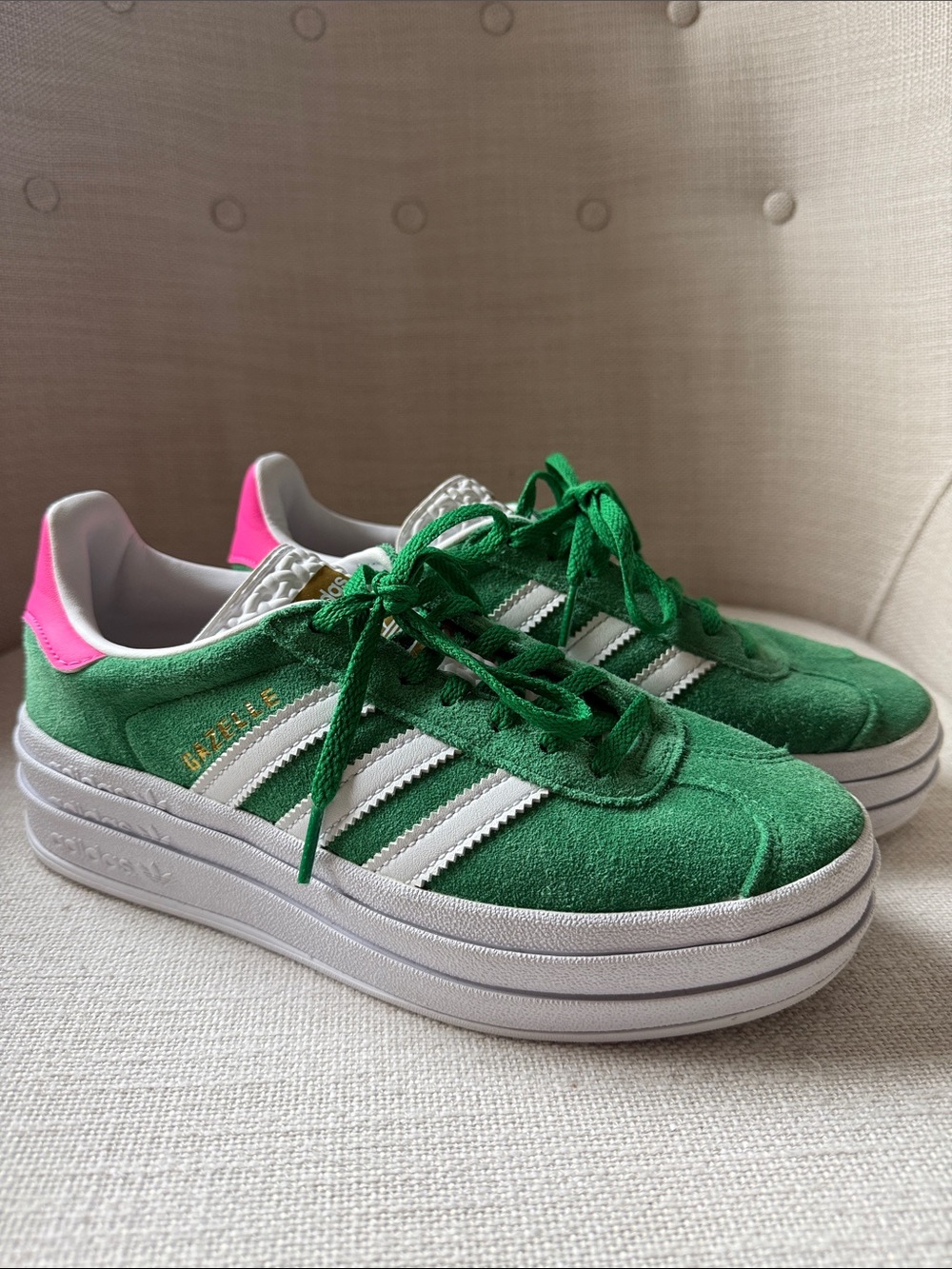 adidas Green & Pink Suede Platform Sneakers